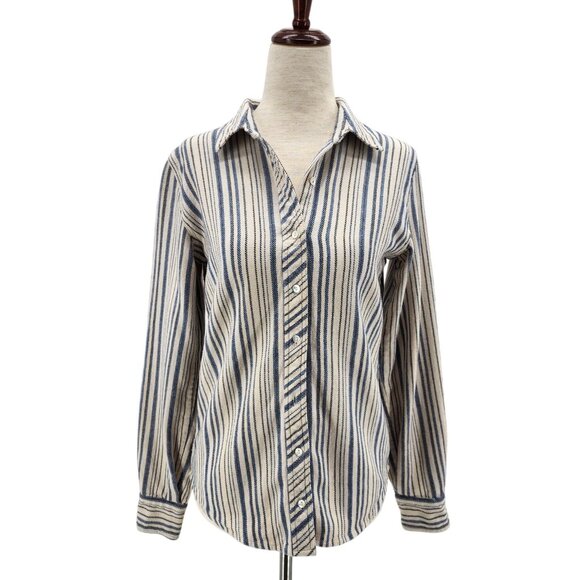 Ba&Sh Womens 0 Top Flannel Striped Button Down Shirt Ivory Blue Black Marius - Picture 13 of 13
